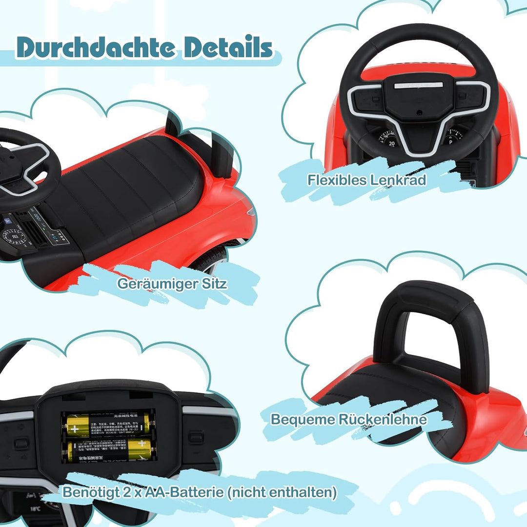 DREAMADE Rutschauto für Kinder, Land Rover Rutscherfahrzeug mit Lenkrad, Hupe, Motorsound, Stauraum