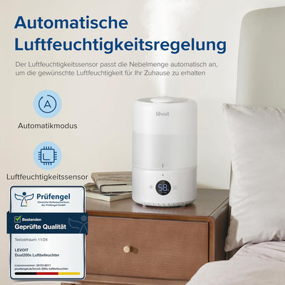 LEVOIT 3L Top Fill Luftbefeuchter, 360° Drehbare Düse Cool Mist Humidifier, 300 ml/H Nebelvolumen, 2