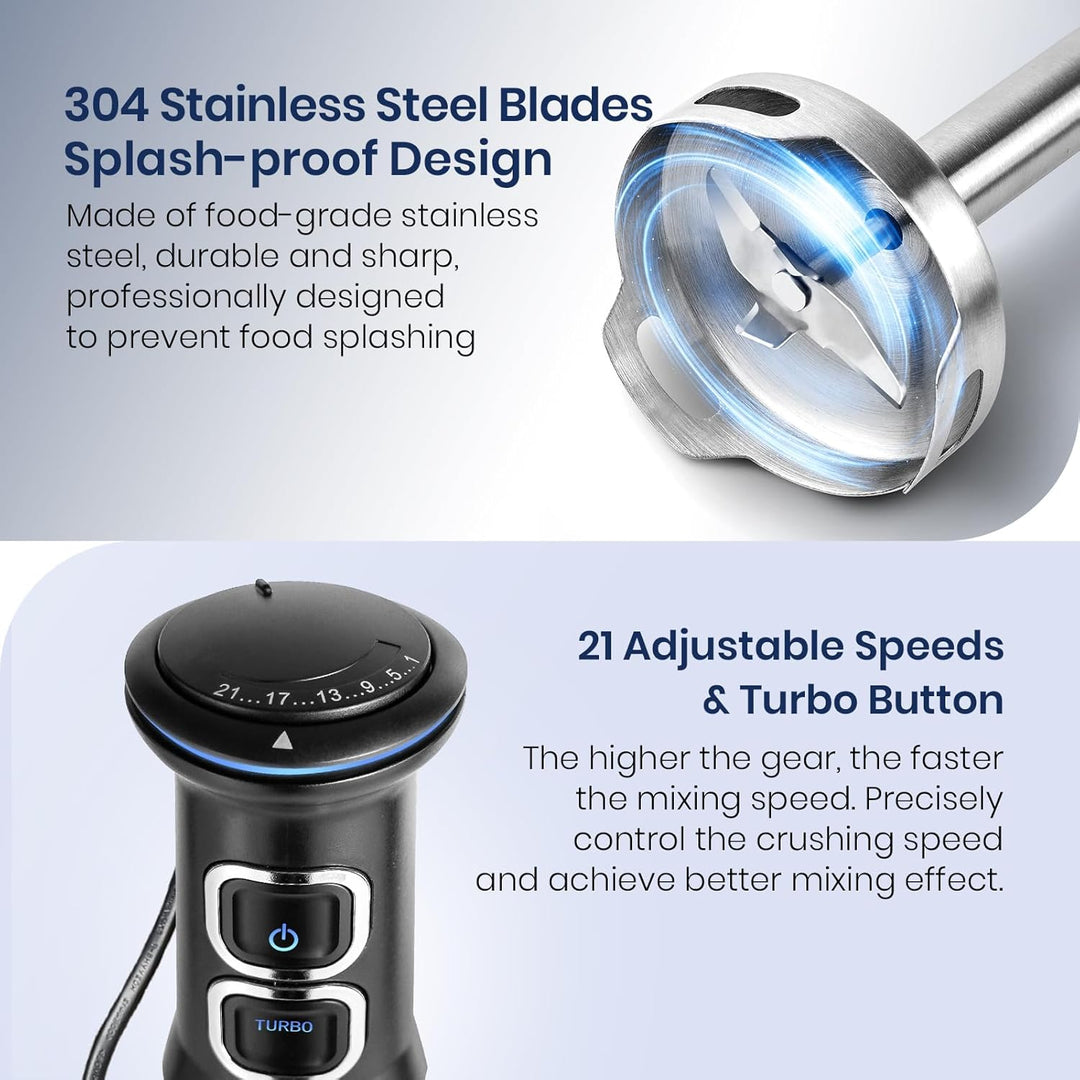 1500W Stabmixer, 4 in 1 Stabmixer Set Professioneller, Pürierstab mit 21 einstellbaren Geschwindigke