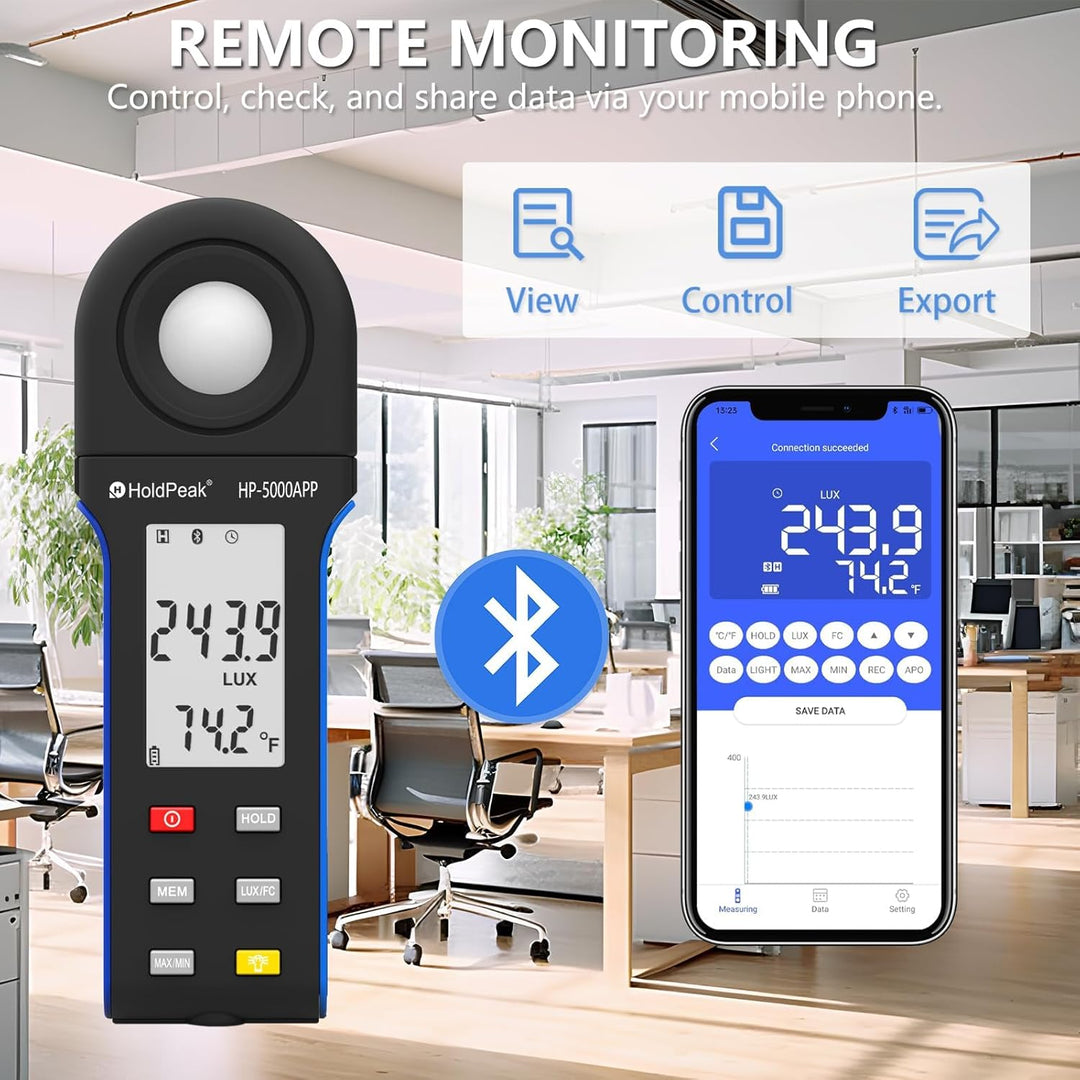Digitales Luxmeter, Tester für Messung von Luminosit 400.000 Lux 5000 App, Lichtmessgeräte, tragbare