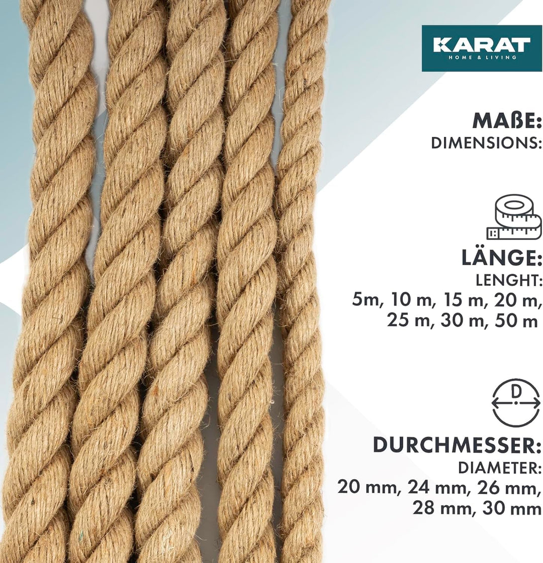 Floordirekt Juteseil 50m 14mm Dicke Juteschnur, Tau Seil aus 100% Natur Jute extra Starke Juteband S