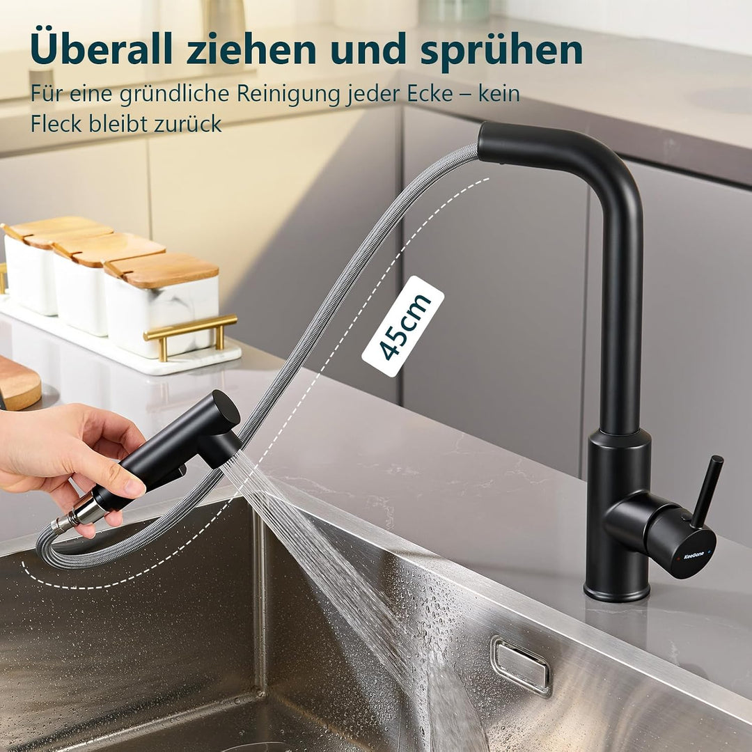 Wasserhahn Küche, Küchenarmatur mit Brause Ausziehbar Schwarz, Schwarz