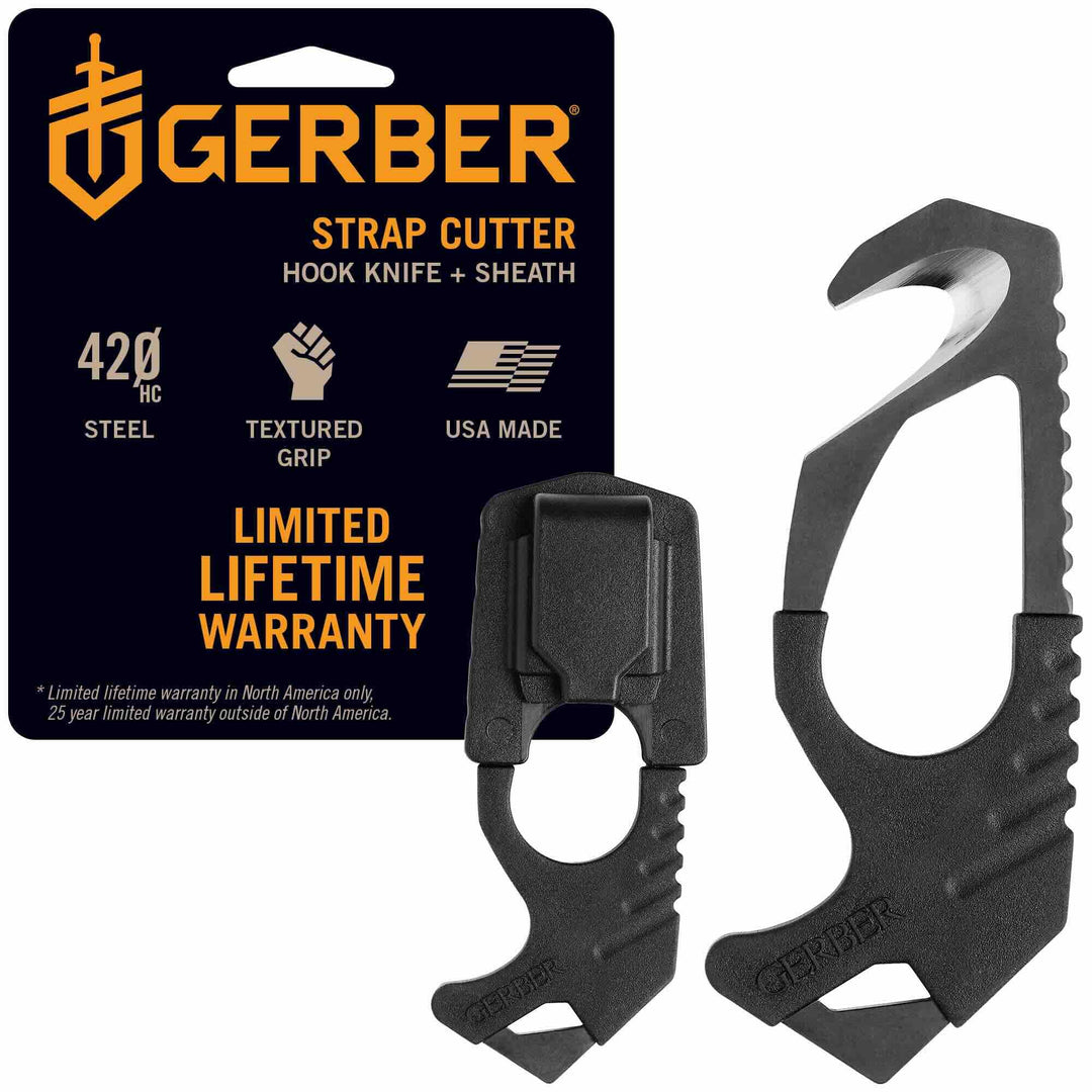 Gerber Gurtschneider, Strap Cutter, Mit integriertem Glasbrecher, Gesamtlänge: 11,1 cm, Schwarz, 22-