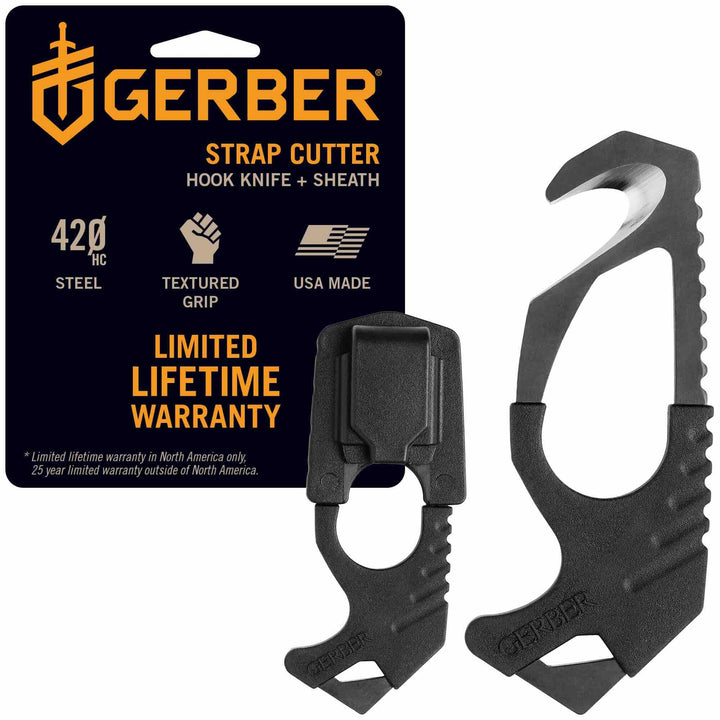 Gerber Gurtschneider, Strap Cutter, Mit integriertem Glasbrecher, Gesamtlänge: 11,1 cm, Schwarz, 22-
