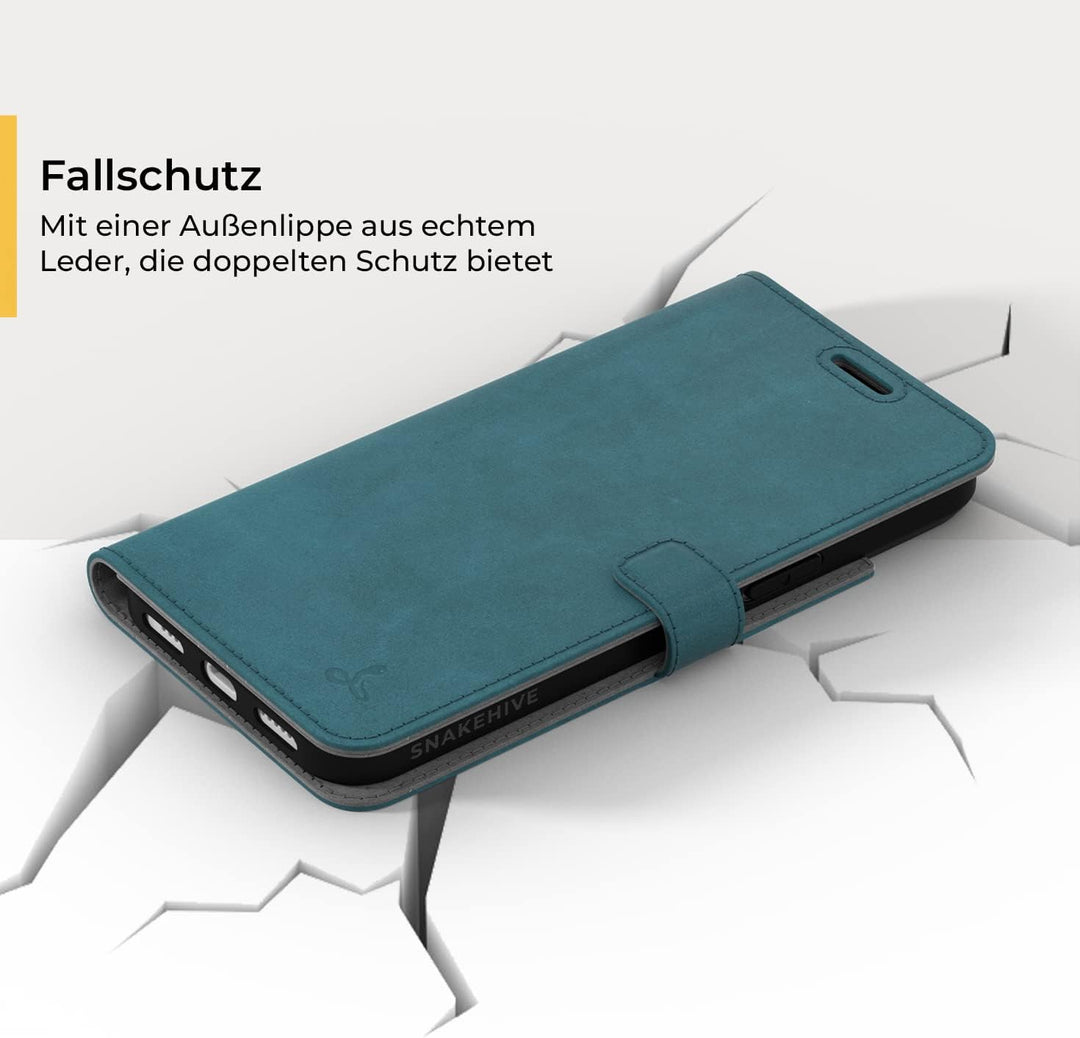Snakehive Lederhülle für iPhone 14 | Stylische Handyhülle mit Kartenhalter & Standfuss | Handyhülle