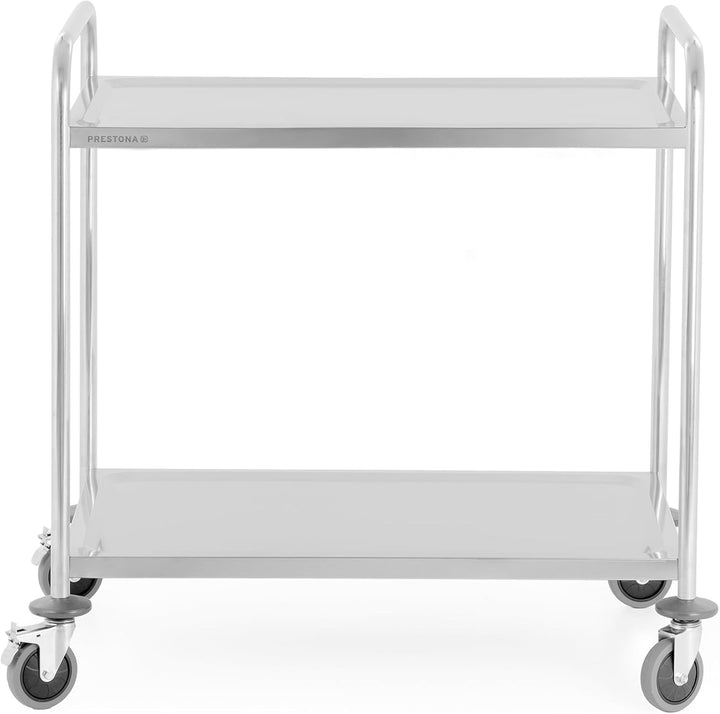 TECHNICA PRESTONA Servierwagen Edelstahl 2 Etagen mit Rollen & Bremse Rundgriff 860x540x940mm Rollwa