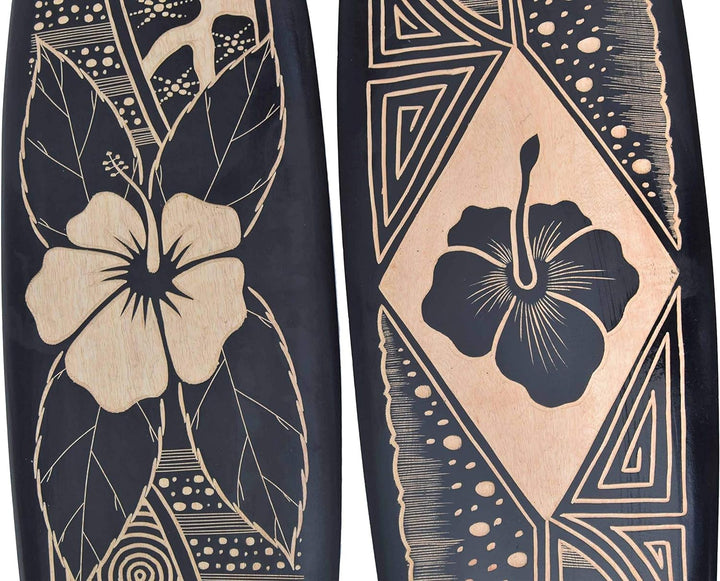 Interlifestyle 2 Tiki Deko Surfboards aus Hart Holz 100cm mit Hibiskus Motiv Surfboard Surfbrett Haw