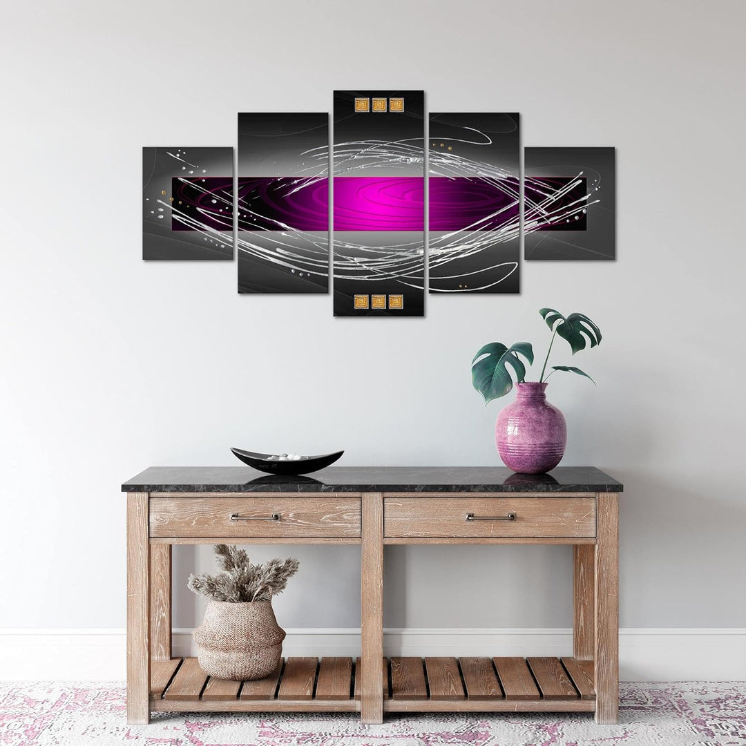 Runa Art Wandbilder Abstrakt 5 Teilig Bild auf Vlies Leinwand Deko Wohnzimmer Schlafzimmer Violett L