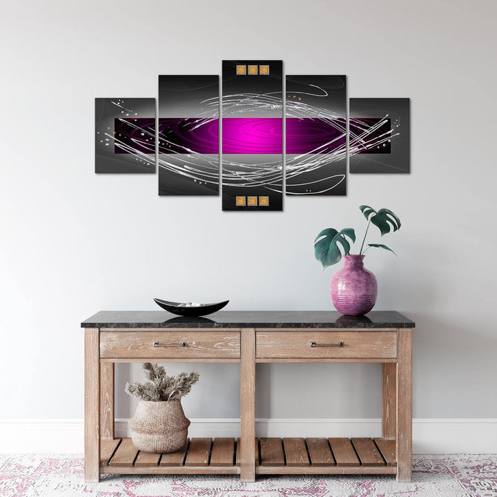 Runa Art Wandbilder Abstrakt 5 Teilig Bild auf Vlies Leinwand Deko Wohnzimmer Schlafzimmer Violett L