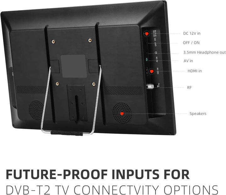 SOYAR Tragbarer 14,0-Zoll-LCD-Fernseher mit DVB-T2, wiederaufladbarem Akku, Mini-Freeview-TV, USB-An