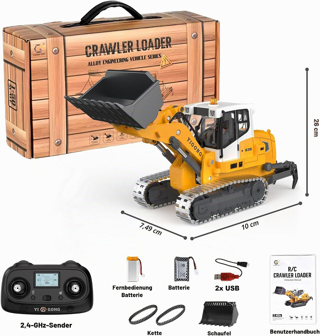 kolegend Profi-Funkfernsteuerung Bulldozer für Erwachsene - Metall-Mikro-Massstab RC-Baumaschine mit
