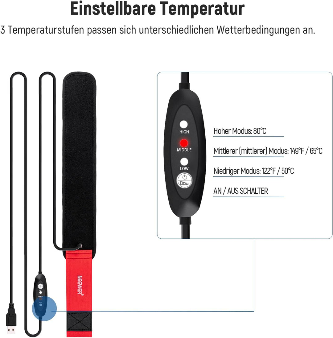 NEEWER USB Objektivheizung, 300mm Objektivwärmer für DSLR Kamera und Teleskop, 3 Temperatureinstellu