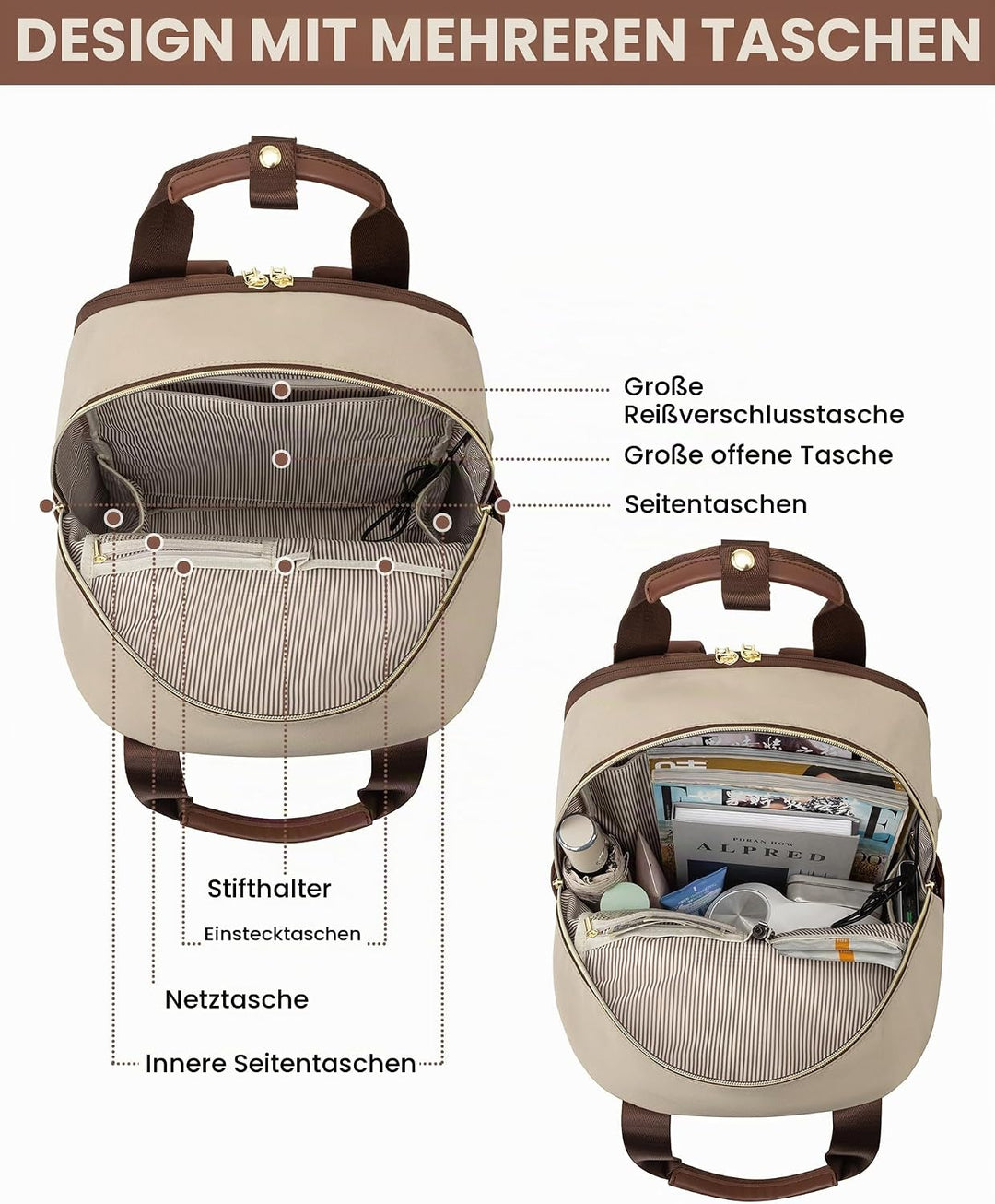 LOVEVOOK Rucksack Damen, Schulrucksack Teenager Mädchen 15,6 Zoll mit Laptopfach, Wasserdicht Schult
