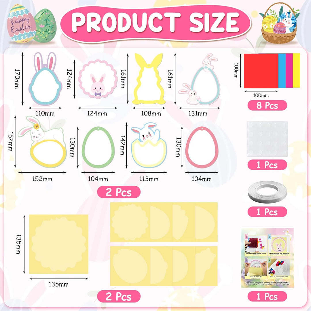 mellystore Ostern Basteln Kinder, 12 Stück Fensterbilder Ostern Bastelsets für Kinder, Ostereier Has