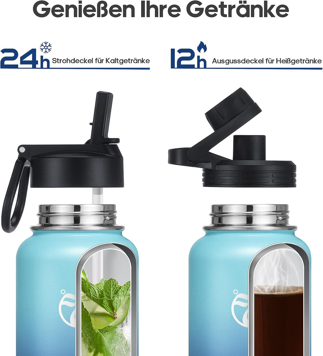 HydroPal Edelstahl Trinkflasche - 650ml, 950ml, 1.2L, BPA-Frei, Kohlensäure geeignet, Isolierte Ther