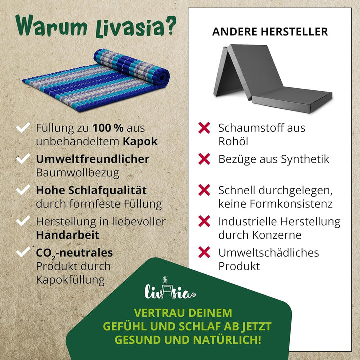 livasia Rollmatte Rollmatratze L-200x110x4,5cm, Gästebett Gästematratze 1 Person, Reisebett Kofferra