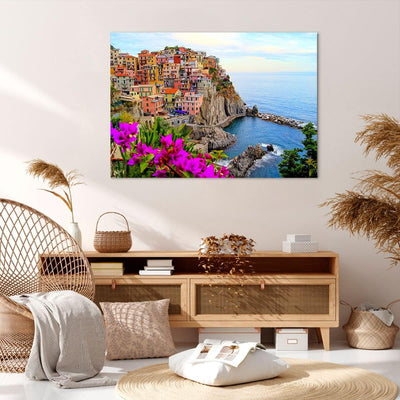 Bilder auf Leinwand 100x70cm Leinwandbild Italien küste felsen landschaft Gross Wanddeko Bild Schlaf