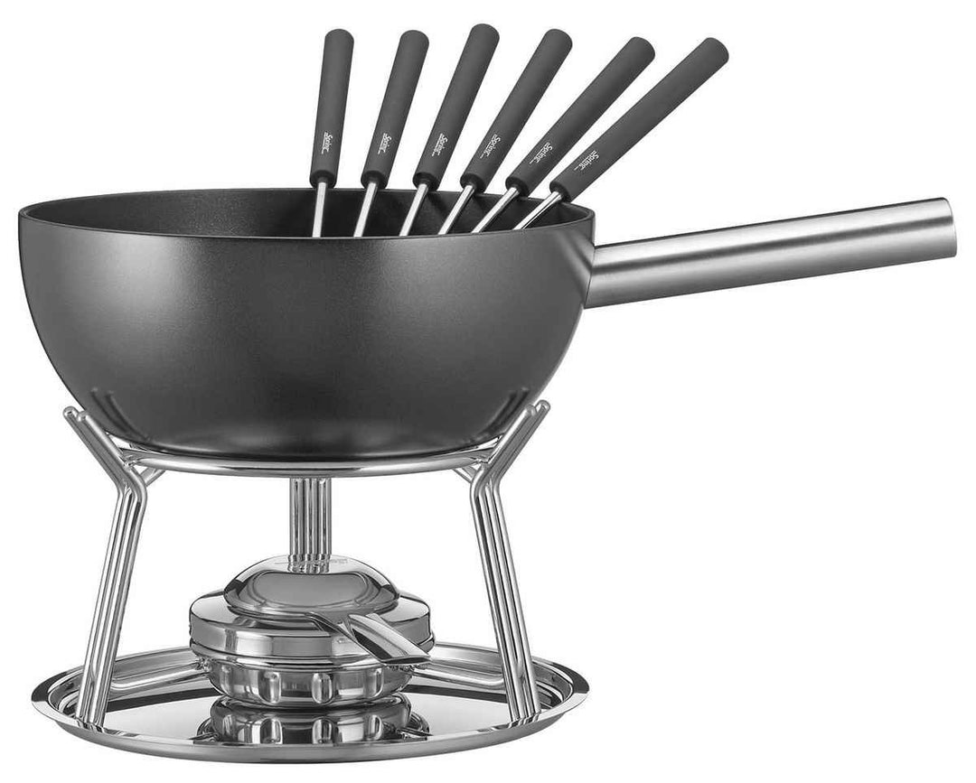 Spring Fondue Set ALU INDUCTION | Aluminium Guss Topf Emailliert | Schwarz | Antihaftbeschichtet | R