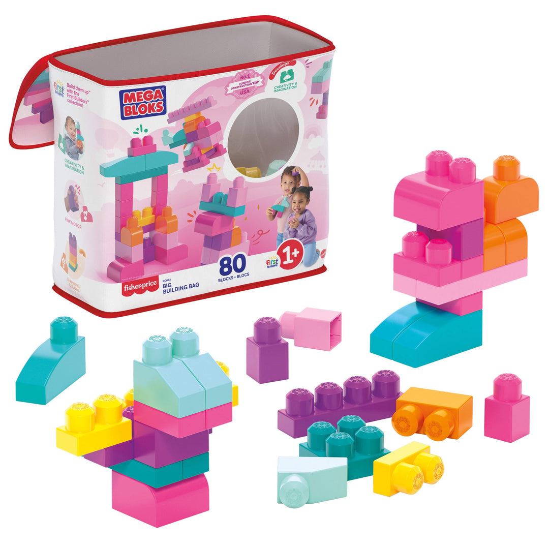 MEGA BLOKS Grosser Bausteinebeutel - 80 robuste Bausteine mit wiederverwendbarem Aufbewahrungsbeutel