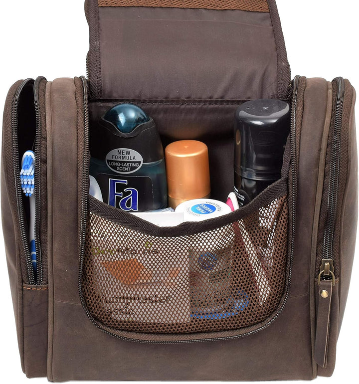 Menzo Kulturbeutel aus echten Leder, Kulturtasche für Damen und Herren (Marrone), Marrone