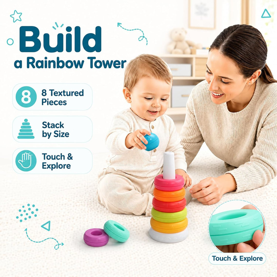 Montessori Stapelturm ab 6 Monate, 3-in-1 Sortier- &amp; Stapelspielzeug | 20 Teile zum Sortieren, Stape