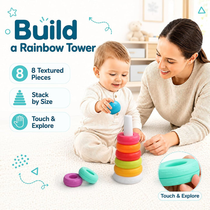 Montessori Stapelturm ab 6 Monate, 3-in-1 Sortier- &amp; Stapelspielzeug | 20 Teile zum Sortieren, Stape