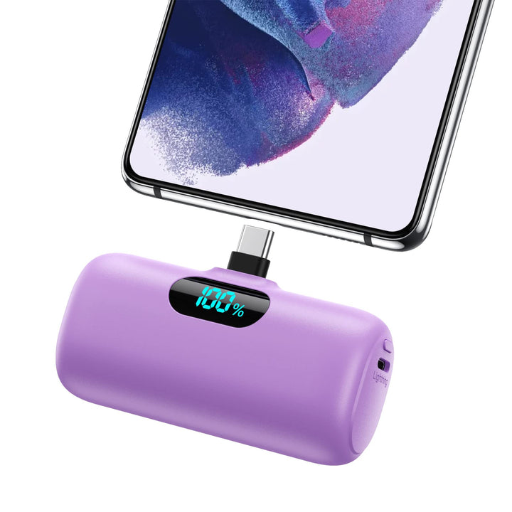 Feob Power Bank USB C 5000mAh, 15W PD 3.0A Schnelles Aufladen Powerbank Schlank LCD Display Extrener