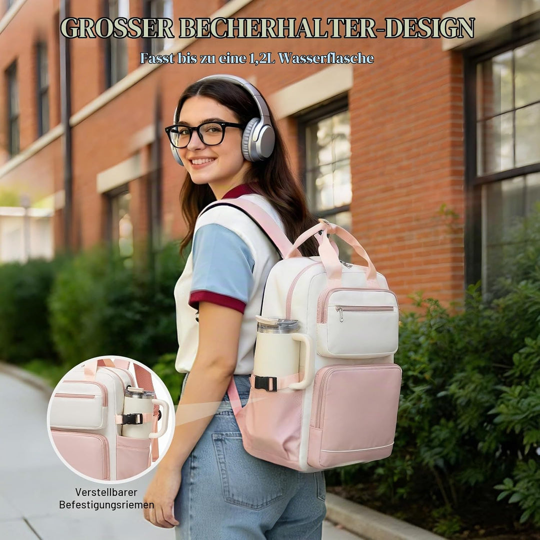 KONO Rucksack Damen 15,6 Zoll Laptop Rucksack Wasserdicht, Eleganter Schulrucksack für Damen und Mäd