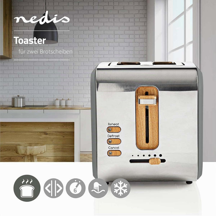 Nedis Soft Touch Toaster für 2 Scheiben Toast, Bagels oder Muffins – Mit 6 Bräunungsstufen, Aufwärm-