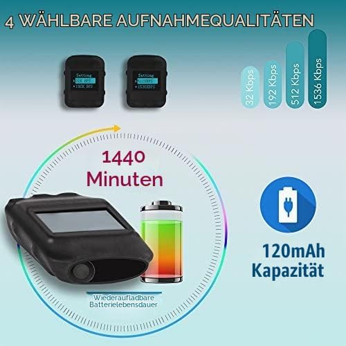 Modul Diktiergerät Stimmenaktivierter 8GB Rekorder- 570 Stunden | HD Stimme 1536kbps | 20 Stunden Ba
