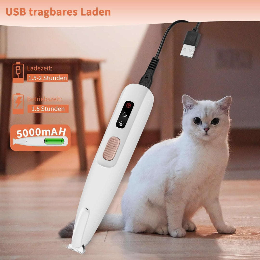 PawTrim Pro, Superleise/Wiederaufladbarer Pfotentrimmer, für Haustiere mit LED-Licht, Wasserdichter,
