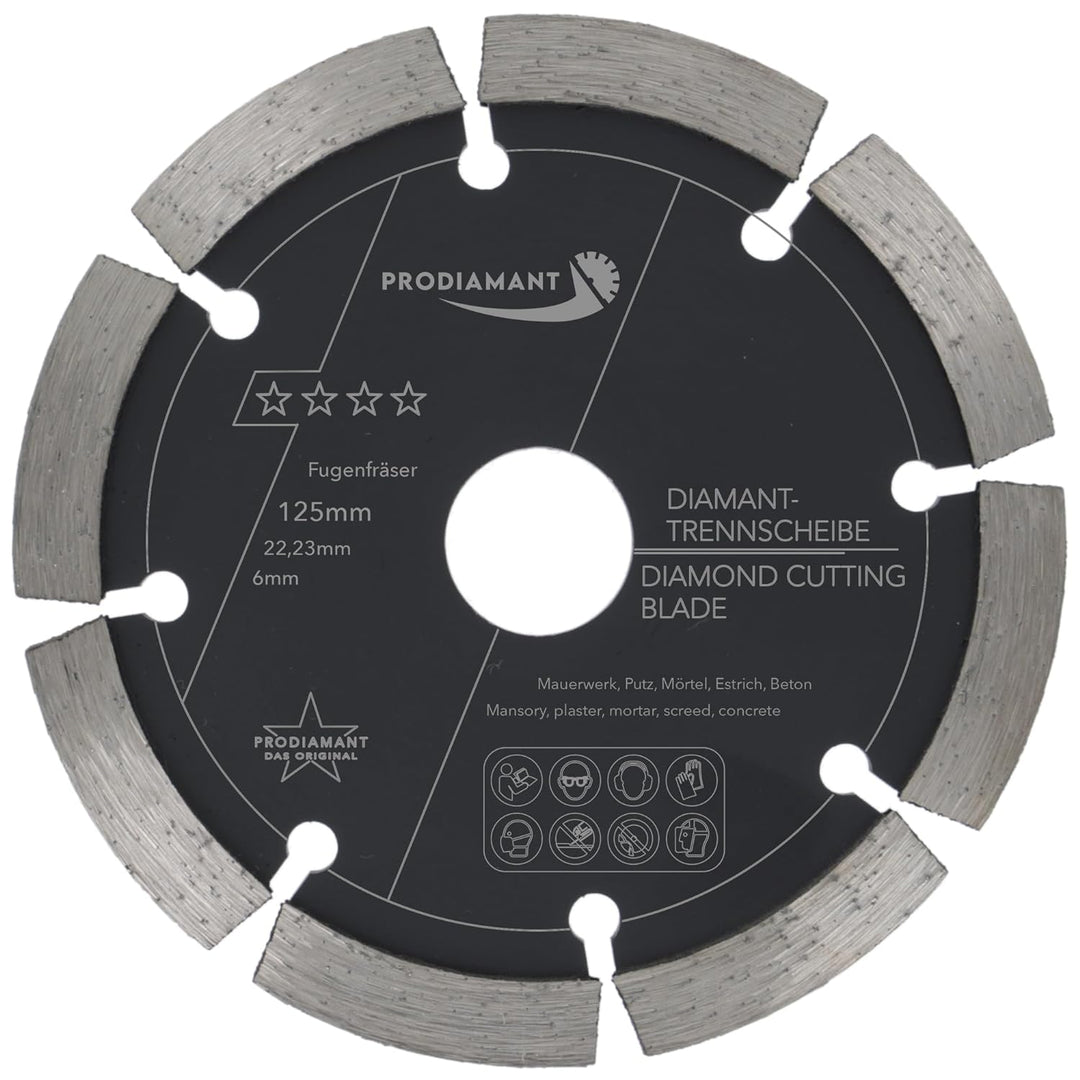 PRODIAMANT Fugenfräser ø 125mm Breite 6mm Frässcheibe für Mauerwerk Mörtel Fugen und Putz 10mm Segme