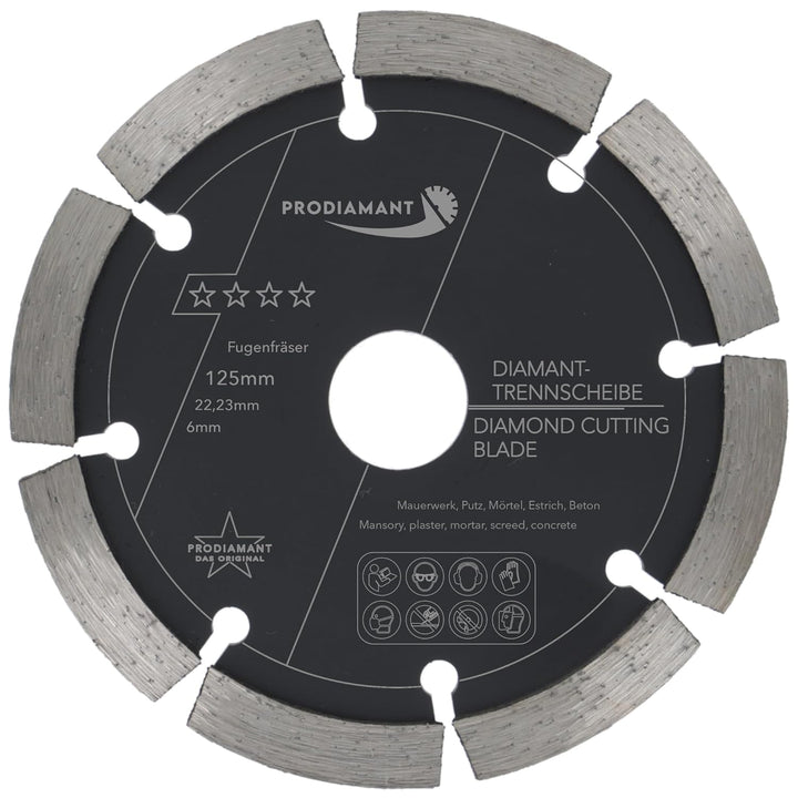 PRODIAMANT Fugenfräser ø 125mm Breite 6mm Frässcheibe für Mauerwerk Mörtel Fugen und Putz 10mm Segme