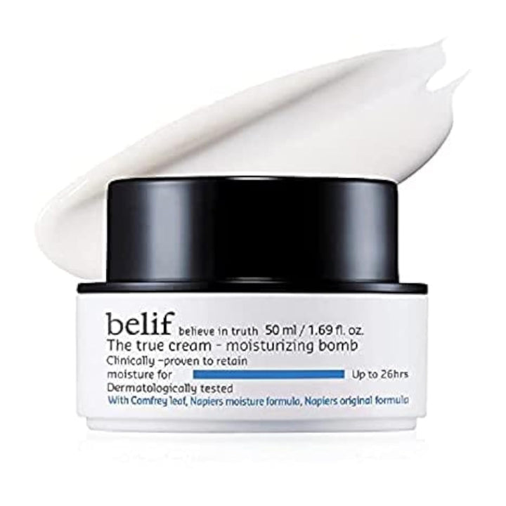 Belif True Cream Moisturizing Bomb 50ml, Langanhaltende Gesichtscreme, Kräutermischung, Glättende Le