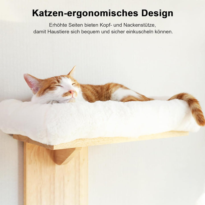 FUKUMARU Kletterwand Katze, 2 Plattform-Katzen-Wandmöbel aus Massives Gummiholz，40,6 cm Wandmontiert