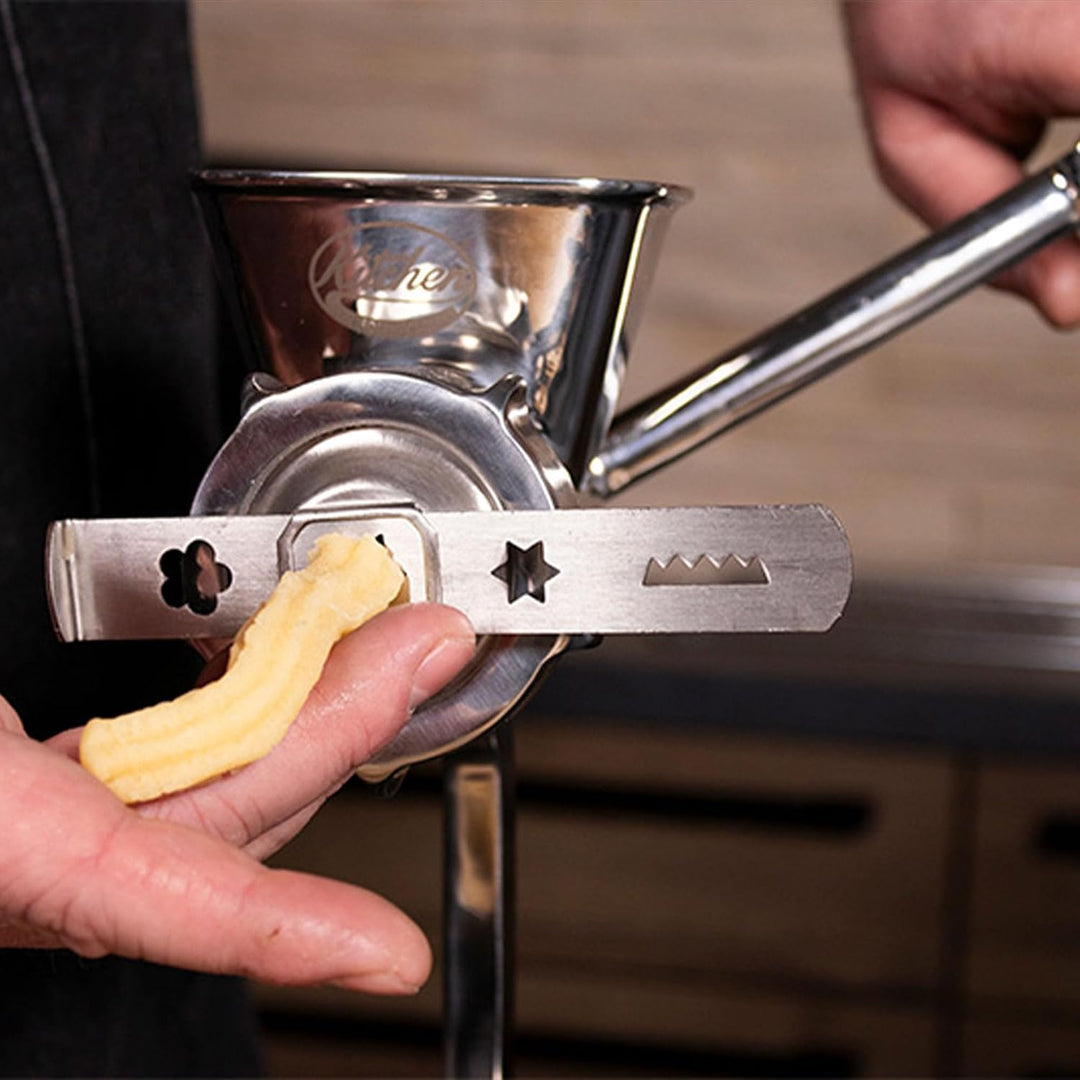 Kitchen Professionals Handfleischwolf aus hochwertigem Edelstahl mit 4 Lochscheiben, Spritzgebäckvor