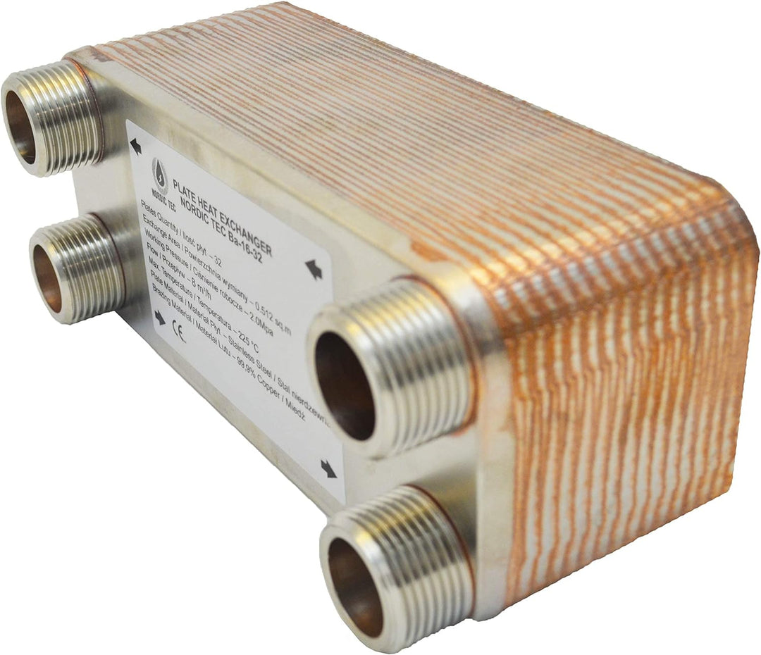 Edelstahl Plattenwärmetauscher Nordic Tec Ba-16-32 Wärmetauscher 32 Platten 130kW 1” mit Isolierung