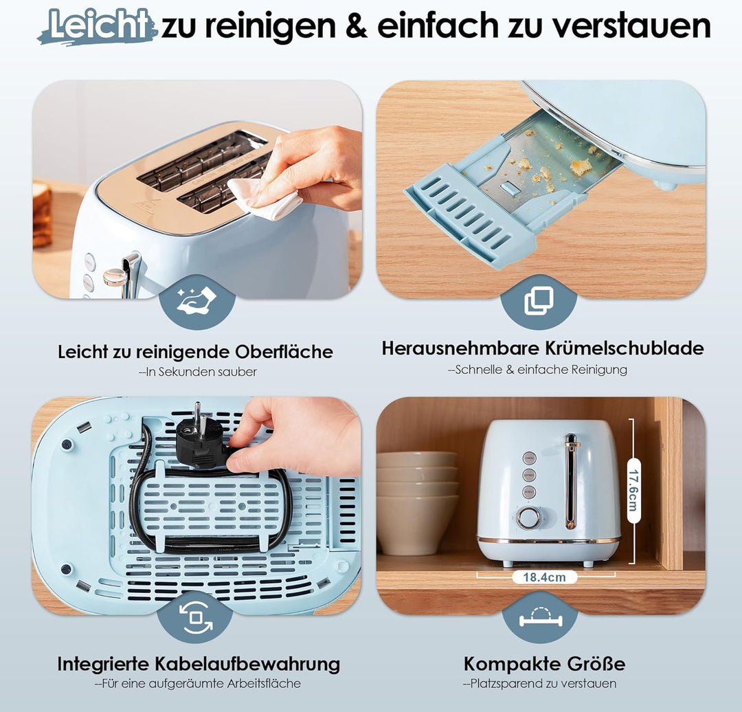 Fab by Kitchen in the box Toaster 2 Scheiben, Retro Toaster aus Edelstahl mit breiten Schlitzen und