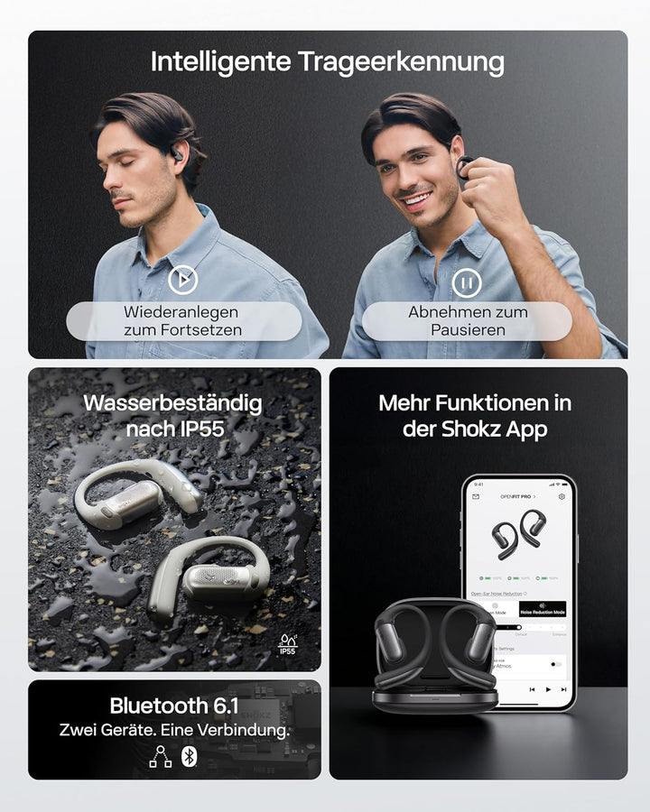 SHOKZ OpenFit Pro Open-Ear-Kopfhörer mit Open-Ear Geräuschreduzierung, Optimised for Dolby Atmos, Ti