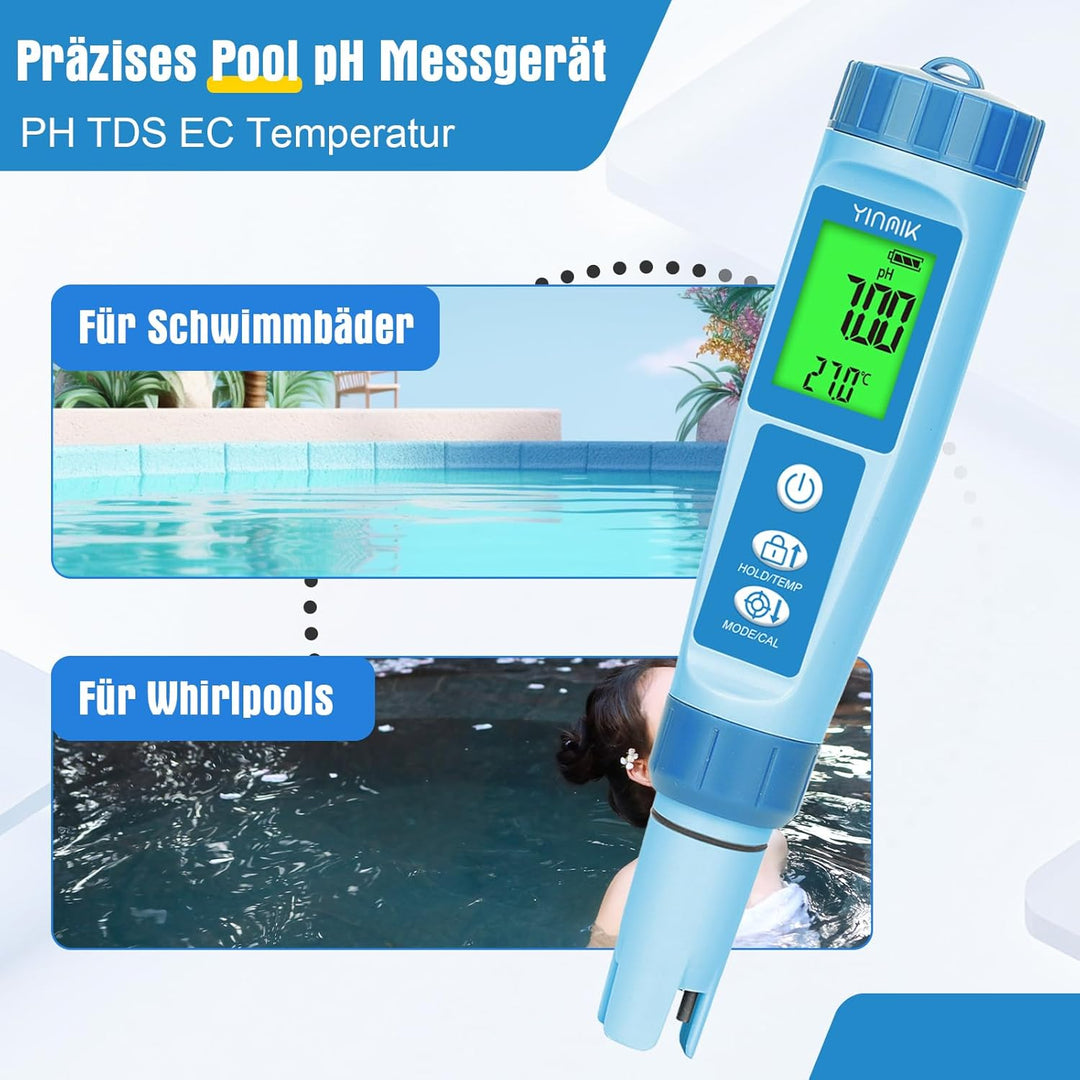 pH Messgerät Wasser, pH EC Messgerät Grow, TDS-Tester für Trinkwasser, YINMIK pH EC Messgerät für Hy