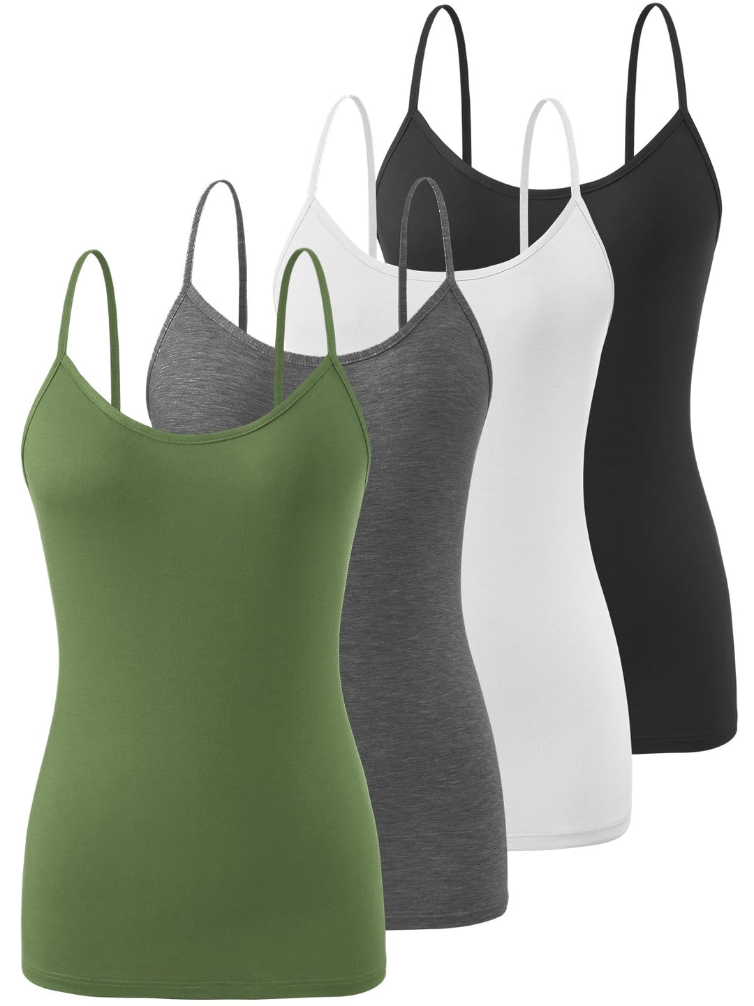Knuffnee Damen Unterhemden Verstellbare Spaghetti Tops Basic Cami Tank Top 4er Pack M Schwarz/Weiss/