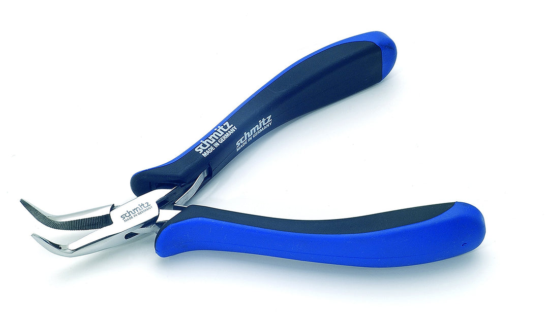 Spitzzange 140mm - schmitz 4203HS22 - gebogene, lange Greif-Backen ohne Verzahnung - ESD - EGB - Dis