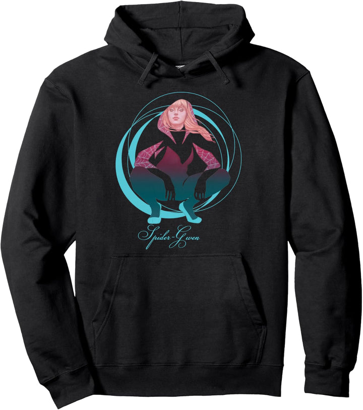 Marvel Spider-Gwen Crouching Abstract Swirl Pullover Hoodie