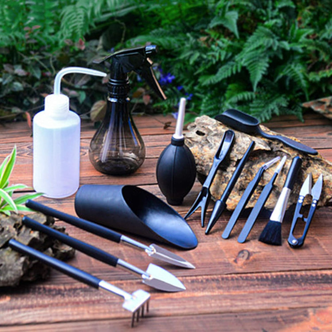 Sukkulenten-Werkzeug-Set, 14-teilig, Mini-Garten-Handwerkzeuge + 1 Pflanzen-Umtopfmatte, Zimmerpflan