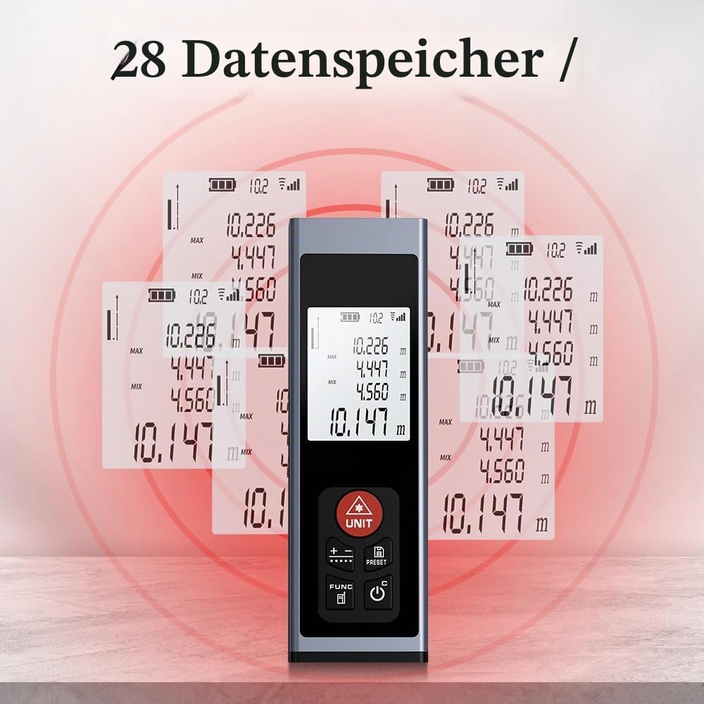 Entfernungsmesser 40M REVASRI, Laser Entfernungsmesser mit M/In/F elektronische Wasserwaage LCD-Hint