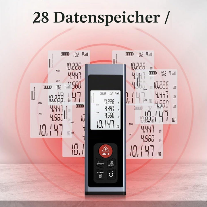 Entfernungsmesser 40M REVASRI, Laser Entfernungsmesser mit M/In/F elektronische Wasserwaage LCD-Hint
