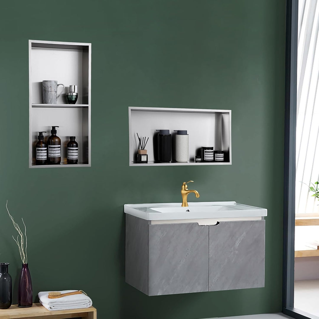 ROVOGO 60 x 30 x 10 cm Eingebettete Doppel-Duschnische Lagerung für Bad, Wandnische Dusche Edelstahl