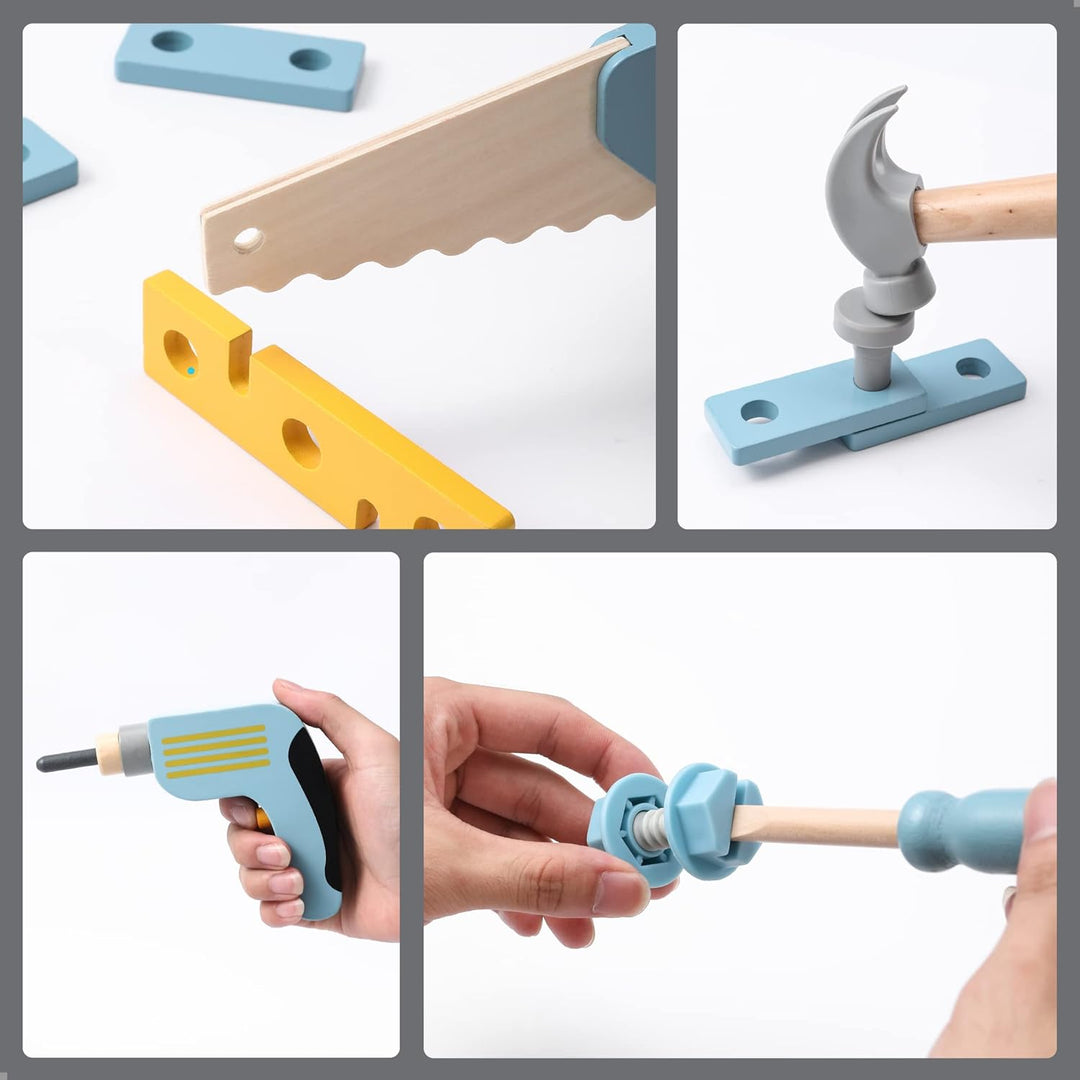 UMU® Kinder Holz Werkzeug Spielset mit Bohrmaschine, Säge, Schrauben, Hammer u. v. m., Spielzeug Wer