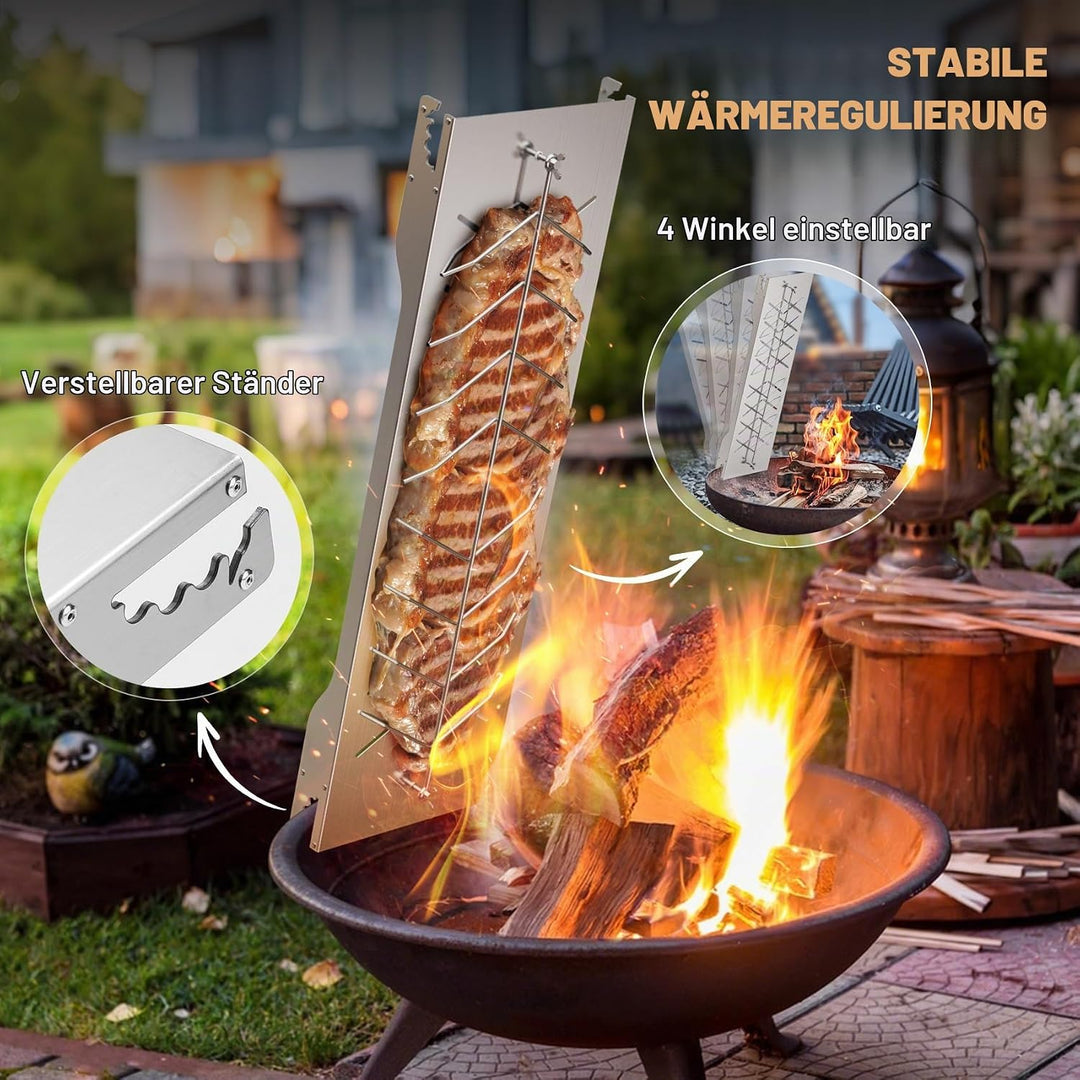 onlyfire Flammlachsbrett Edelstahl, Extra Breit 19cm Flammlachshalter, Lachsbretter zum Grillen Feue