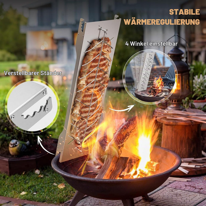 onlyfire Flammlachsbrett Edelstahl, Extra Breit 19cm Flammlachshalter, Lachsbretter zum Grillen Feue